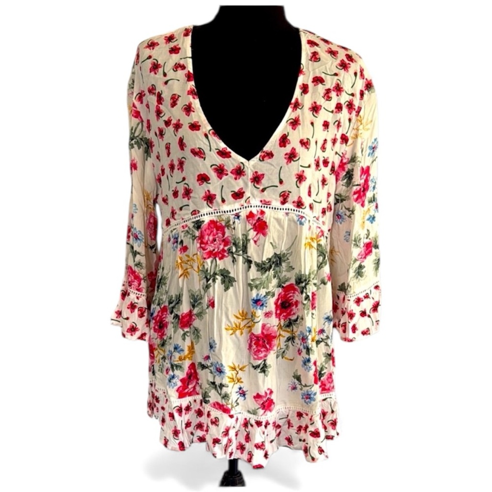 Suzanne Betro New Floral V-Neck Retro blouse sz Large‎